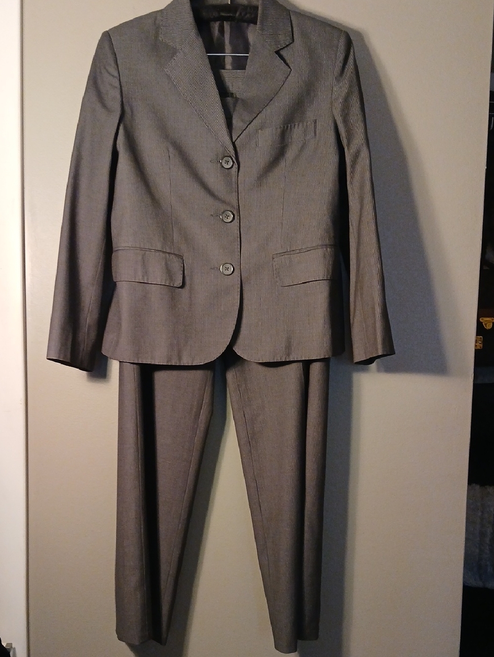 Classic Woman's Grey Pinstripe Two-Piece Suit - Medium